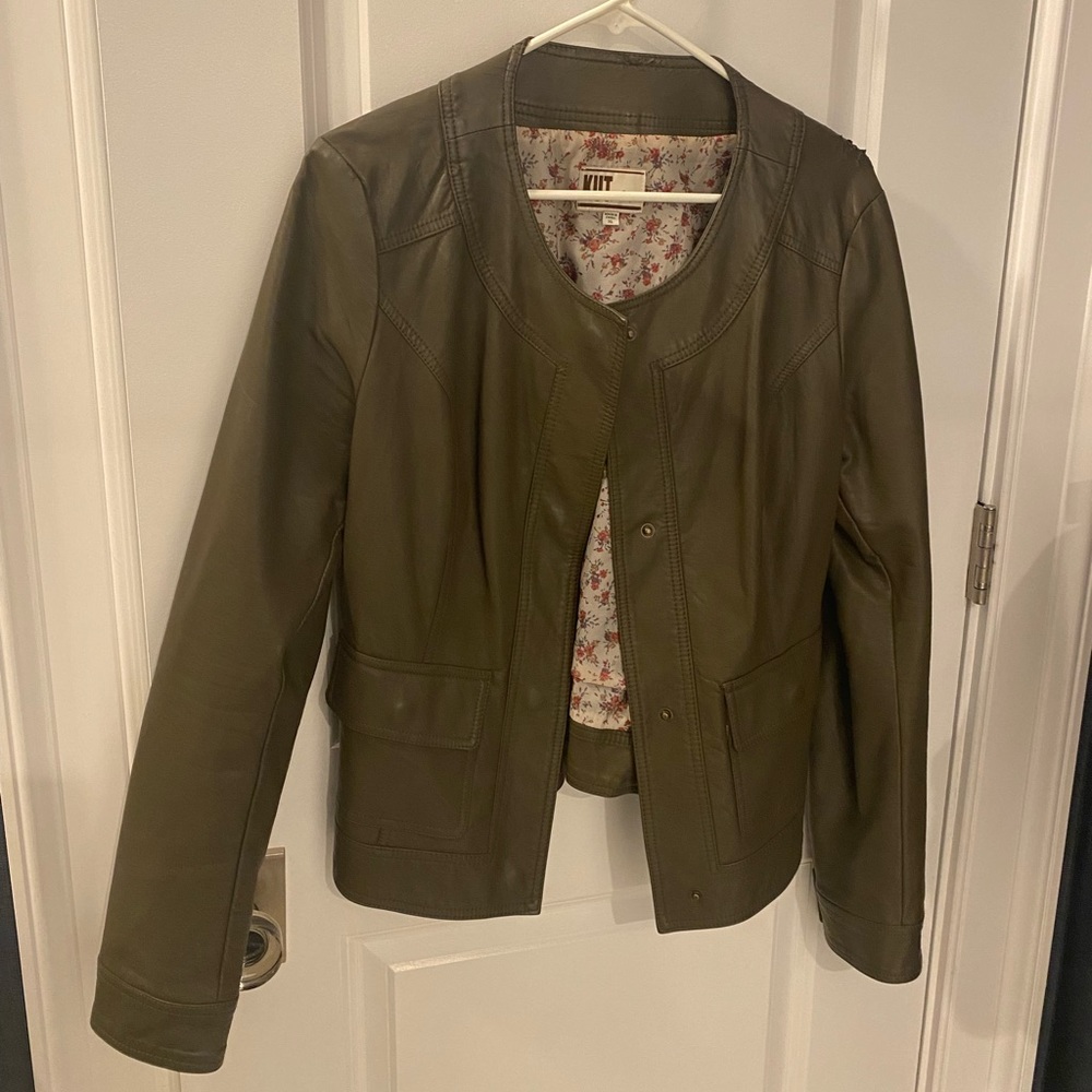 Kut from the Kloth olive green faux leather jacket